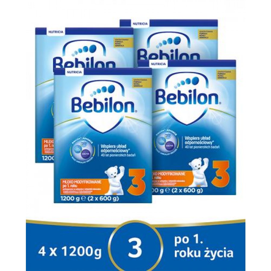 BEBILON 3 JUNIOR Pronutra­-Advance Mleko modyfikowane w proszku - 4x1200 g - obrazek 1 - Apteka internetowa Melissa