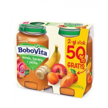 BOBOVITA Morele, banany i jabłka po 6 m-cu - 2 x 190 g - cena, opinie - obrazek 1 - Apteka internetowa Melissa