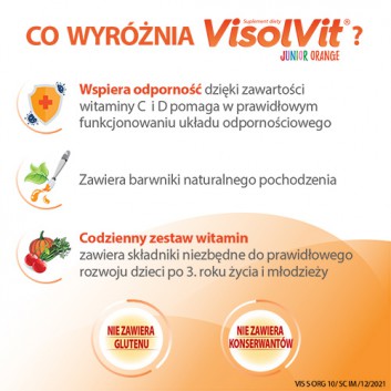 VisolVit Junior Orange, witaminy dla dzieci po 3 r.ż., musujący proszek o smaku pomarańczowym, 10 sasz., cena, opinie, wskazania - obrazek 2