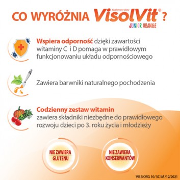 VisolVit Junior Orange, witaminy dla dzieci po 3 r.ż., musujący proszek o smaku pomarańczowym, 10 sasz., cena, opinie, wskazania - obrazek 2 - Apteka internetowa Melissa