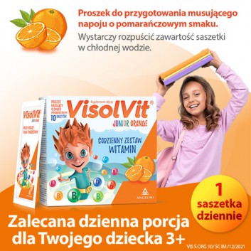 VisolVit Junior Orange, witaminy dla dzieci po 3 r.ż., musujący proszek o smaku pomarańczowym, 10 sasz., cena, opinie, wskazania - obrazek 5 - Apteka internetowa Melissa