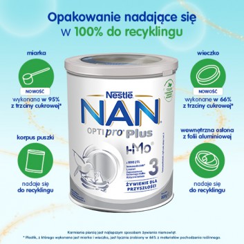 Nestle NAN OPTIPRO Plus 3 Mleko modyfikowane junior dla dzieci po 1. roku - 6 x 800 g (puszka) - obrazek 3 - Apteka internetowa Melissa