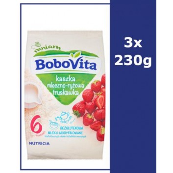 BOBOVITA Kaszka mleczno-ryżowa o smaku truskawkowym po 6 m-cu - 3 x 230 g - obrazek 1 - Apteka internetowa Melissa