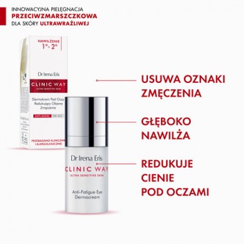 Dr Irena Eris Clinic Way Dermokrem pod oczy redukujący objawy zmęczenia 1°+ 2° - 15 ml Na pierwsze zmarszczki + Dr Irena Eris CLINIC WAY czerwona kosmetyczka, 1 szt. - obrazek 2