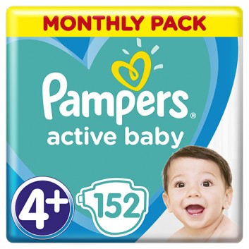 Pampers Pieluchy Active Baby rozmiar 4+, 152 sztuki pieluszek - cena, opinie, właściwości - obrazek 1 - Apteka internetowa Melissa