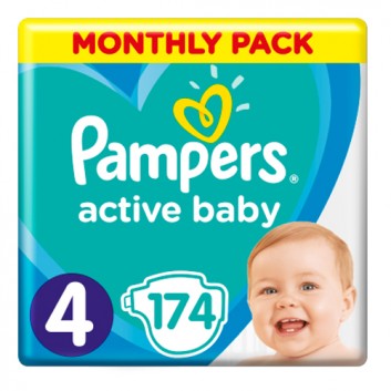 Pampers Pieluchy Active Baby rozmiar 4, 174 sztuki pieluszek - cena, opinie, właściwości - obrazek 1 - Apteka internetowa Melissa