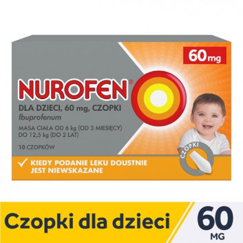 Nurofen dla dzieci ibuprofen 60 mg czopki, 10 sztuk - obrazek 1 - Apteka internetowa Melissa