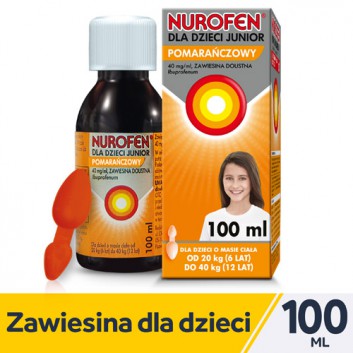 Nurofen dla dzieci Junior ibuprofen smak pomarańczowy zawiesina, 100 ml - obrazek 1 - Apteka internetowa Melissa