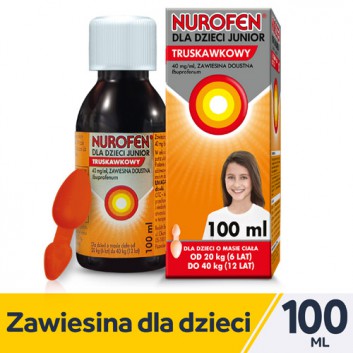 Nurofen dla dzieci Junior ibuprofen smak truskawkowy zawiesina, 100 ml - obrazek 1 - Apteka internetowa Melissa