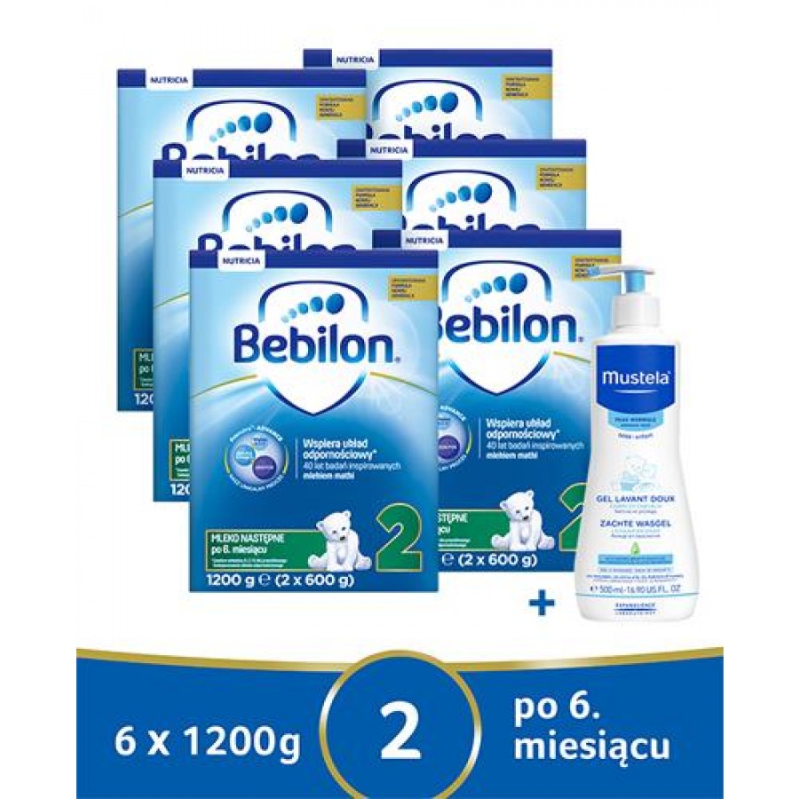 BEBILON 2 Pronutra­ Advance Mleko modyfikowane w proszku - 6 x 1200 g + MUSTELA BEBE ENFANT Żel do mycia głowy i ciała dla niemowląt i dzieci - 500 ml - obrazek 1 - Apteka internetowa Melissa