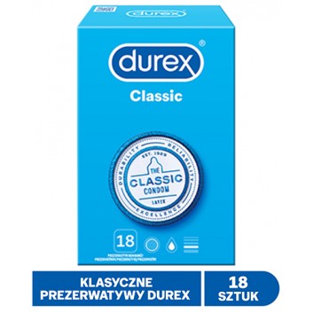 Durex Classic, prezerwatywy klasyczne gładkie, 18 sztuk - obrazek 1 - Apteka internetowa Melissa