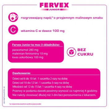 FERVEX JUNIOR - 8 sasz. - cena, opinie, skład - obrazek 3 - Apteka internetowa Melissa