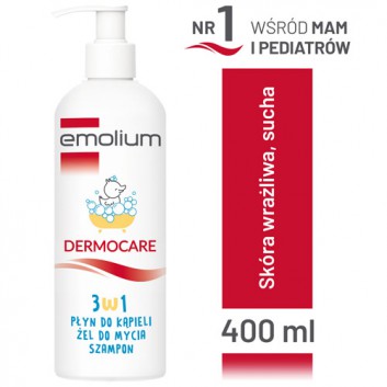 Emolium DERMOCARE 3w1 płyn do kąpieli, żel do mycia, szampon, 400 ml - obrazek 2