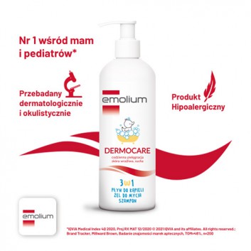 EMOLIUM DERMOCARE 3w1 Płyn do kąpieli, żel do mycia, szampon, 400 ml - obrazek 5 - Apteka internetowa Melissa