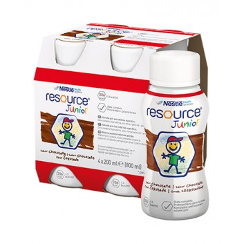 RESOURCE JUNIOR Smak czekoladowy - 4 x 200 ml Wysokoenergetyczny środek spożywczy - cena, opinie, wskazania