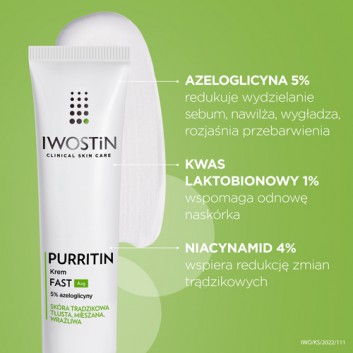 IWOSTIN PURRITIN Krem FAST Azg - 40 ml - na zmiany trądzikowe - cena, stosowanie, opinie  - obrazek 2 - Apteka internetowa Melissa