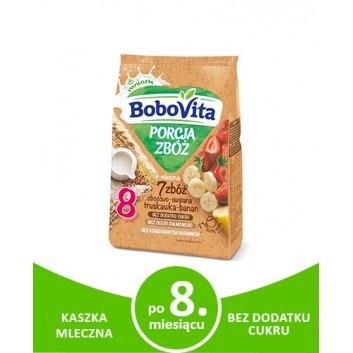 BOBOVITA PORCJA ZBÓŻ Kaszka mleczna zbożowo - owsiana 7 zbóż, truskawka - banan, po 8 miesiącu - 210 g - cena, stosowanie, opinie    - obrazek 2 - Apteka internetowa Melissa