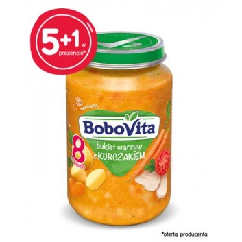 BOBOVITA Bukiet warzyw z kurczakiem po 8 m-cu - 6 x 190 g - cena, opinie, właściwości - obrazek 1 - Apteka internetowa Melissa
