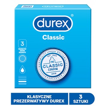 Durex Classic, prezerwatywy klasyczne gładkie, 3 sztuki - obrazek 1 - Apteka internetowa Melissa