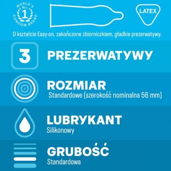 Durex Classic, prezerwatywy klasyczne gładkie, 3 sztuki - obrazek 2 - Apteka internetowa Melissa