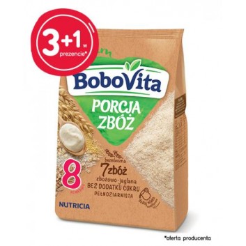 BOBOVITA PORCJA ZBÓŻ Kaszka bezmleczna zbożowo - jaglana pełnoziarnista 7 zbóż, po 8 miesiącu - 4 x 170 g