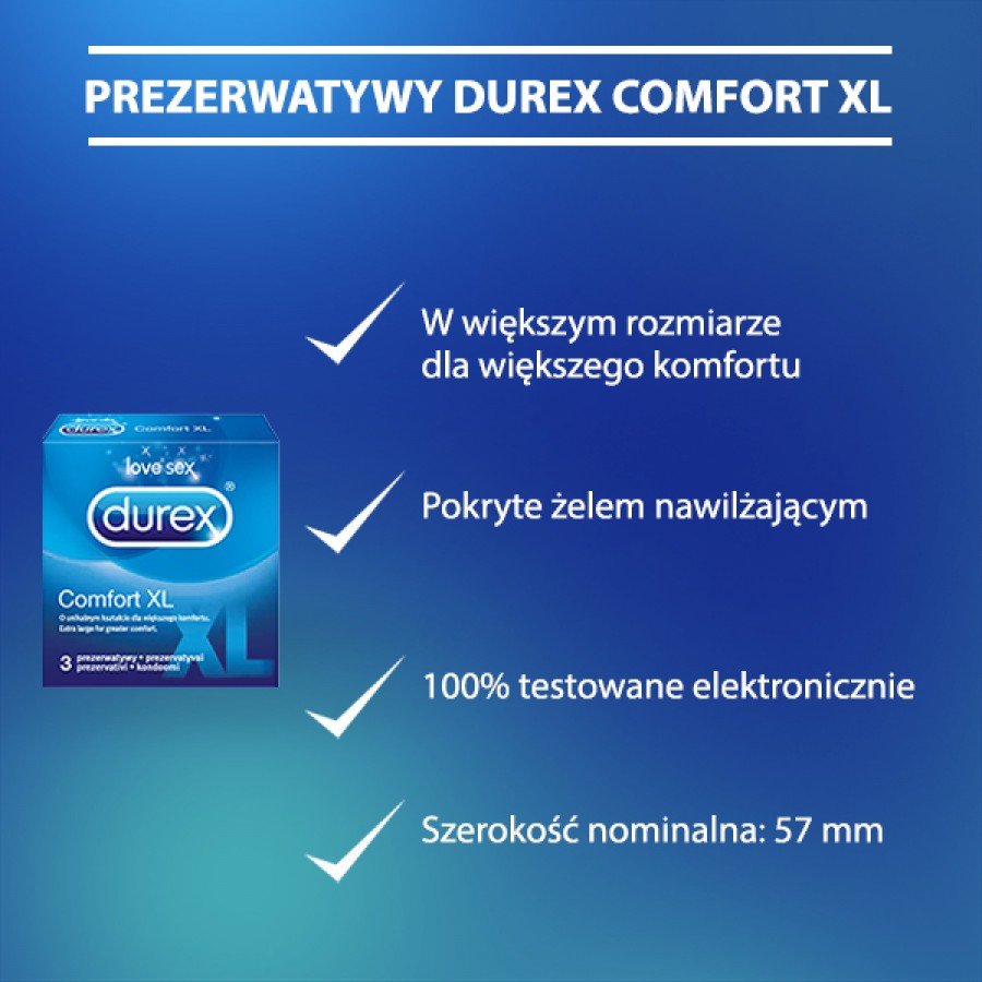 DUREX COMFORT XL Prezerwatywy o powiększonym rozmiarze - 3 szt. - obrazek 3 - Apteka internetowa Melissa