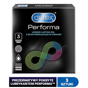 Durex Performa, prezerwatywy z substancją przedłużającą stosunek, 3 sztuki