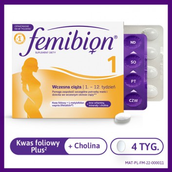 FEMIBION 1 Wczesna ciąża 1-12 tydzień ciąży, 28 tabletek - obrazek 2 - Apteka internetowa Melissa