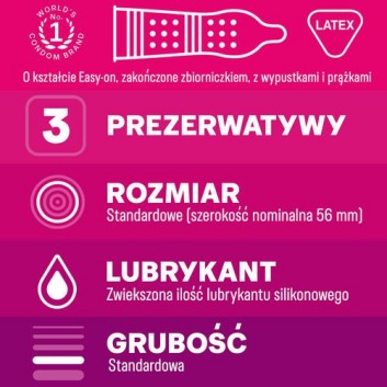 DUREX PLEASUREMAX Prezerwatywy prążkowane z wypustkami, 3 sztuki - obrazek 2