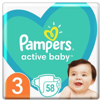 Pampers Pieluchy Active Baby rozmiar 3, 58 sztuk pieluszek - cena, opinie, właściwości - obrazek 1 - Apteka internetowa Melissa