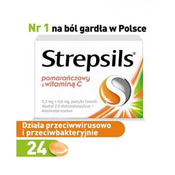 Strepsils pomarańczowy z witaminą C, 24 pastylki