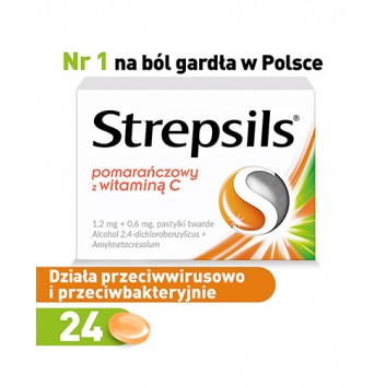 Strepsils pomarańczowy z witaminą C, 24 pastylki - obrazek 1 - Apteka internetowa Melissa