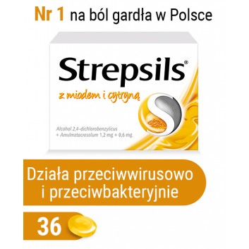 Strepsils z miodem i cytryną, na ból gardła, 36 pastylek do ssania - obrazek 1 - Apteka internetowa Melissa