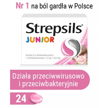 Strepsils Junior, pastylki na ból gardła dla dzieci, 24 pastylki do ssania - cena, opinie, właściwości  - obrazek 1 - Apteka internetowa Melissa