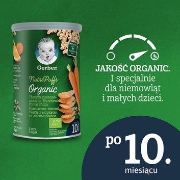 Gerber Organic Chrupki pszenno - owsiane Marchewka Pomarańcza Nutri Puffs po 10 miesiącu - 35 g - cena, opinie, składniki - obrazek 3 - Apteka internetowa Melissa
