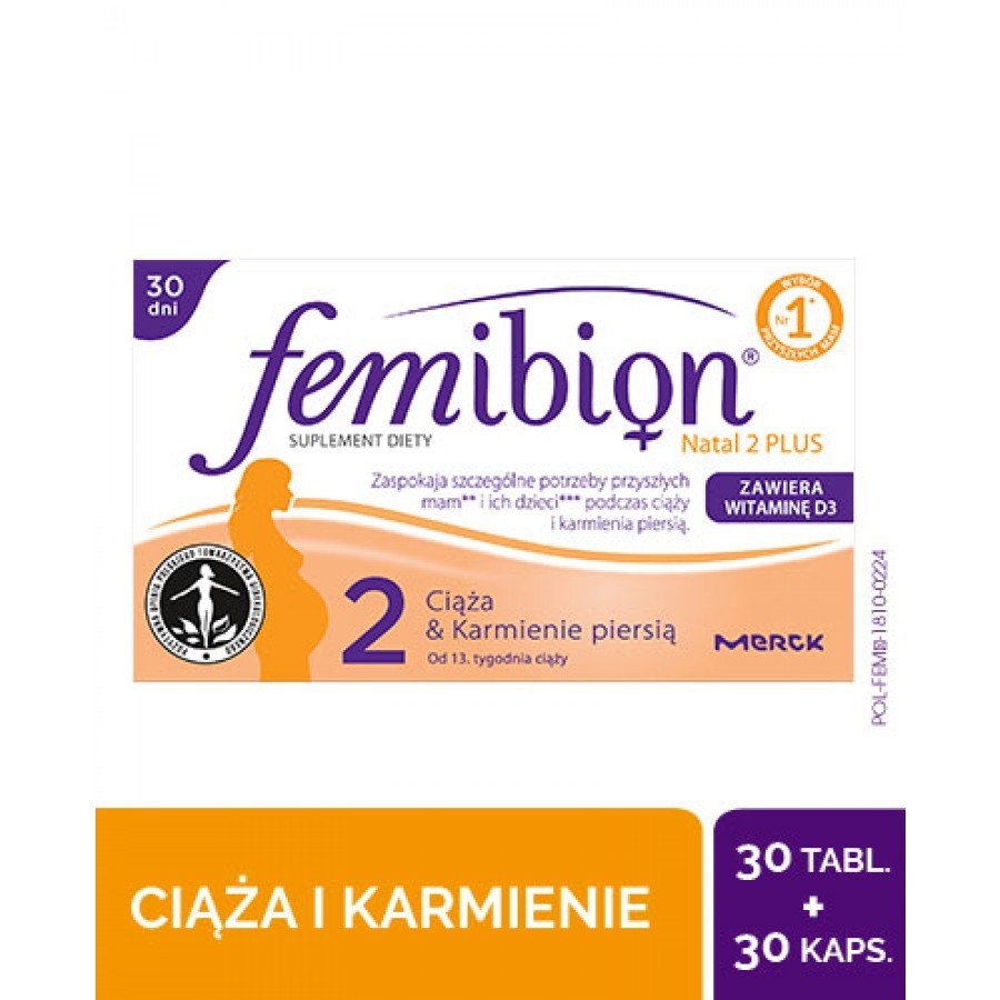    FEMIBION NATAL 2 PLUS - 30 tabl. + 30 kaps. Dla kobiet w ciąży i karmiących - cena, opinie, właściwości - obrazek 1 - Apteka internetowa Melissa