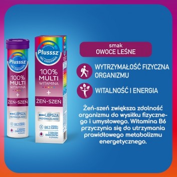 Plusssz 100% Multiwitamina + Żeń-szeń - 20 tabl. mus. - cena, opinie, właściwości  - obrazek 3