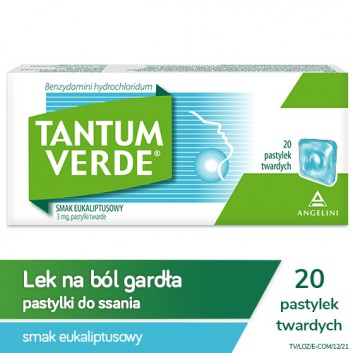 TANTUM VERDE Smak eukaliptusowy, 20 past.na ból gardła i stany zapalne jamy ustnej