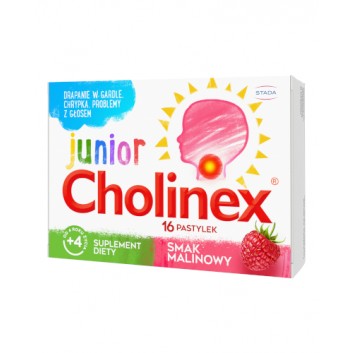 Cholinex Junior, pastylki do ssania, smak malinowy, 16 sztuk