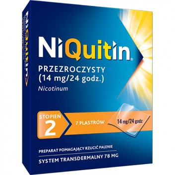 Niquitin przezroczysty, 14 mg/24 h, system transdermalny 78 mg, stopień 2, plastry, 7 sztuk