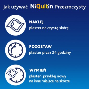 Niquitin przezroczysty, 14 mg/24 h, system transdermalny 78 mg, stopień 2, plastry, 7 sztuk - obrazek 6