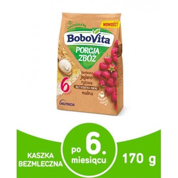 BoboVita Porcja Zbóż Kaszka bezmleczna jaglano-ryżowa malina, po 6. miesiącu, 170 g - obrazek 1 - Apteka internetowa Melissa