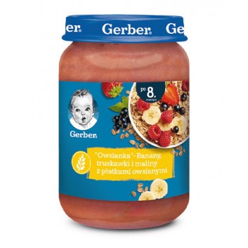Gerber Owsianka banany, truskawki i maliny z płatkami owsianymi po 8 miesiącu - 190 g - cena, opinie, właściwości