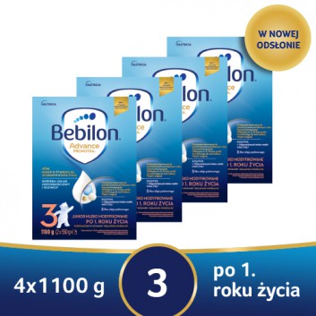 Bebilon 3 z Pronutra-Advance Mleko modyfikowane w proszku, 4 x 1100 g Dla dzieci powyżej 1. roku życia +  MUSTELA delikatny żel do mycia - 750ml - obrazek 1 - Apteka internetowa Melissa