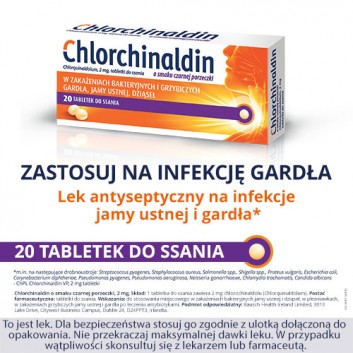 CHLORCHINALDIN Smak porzeczkowy, 20 tabletek - obrazek 2