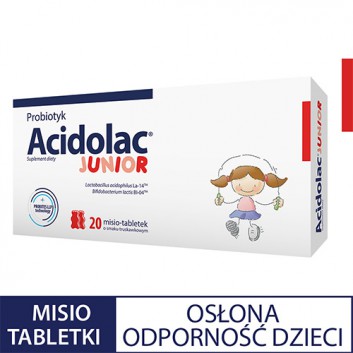 Acidolac Junior, misio-tabletki, smak truskawkowy, 20 sztuk