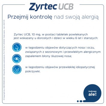 Zyrtec UCB 10 mg, 10 tabletek na alergię - obrazek 2 - Apteka internetowa Melissa
