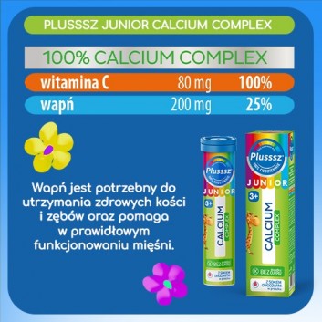 Plusssz Junior Calcium Complex Tabletki musujące o smaku poziomka-jeżyna - 20 tabl. mus. - cena, opinie, właściwości - obrazek 3 - Apteka internetowa Melissa