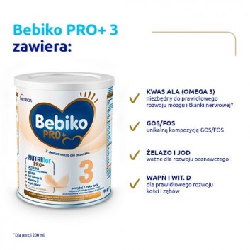 Bebiko PRO+ 3, odżywcza formuła na bazie mleka dla dzieci powyżej 1. roku życia, 700 g - obrazek 3