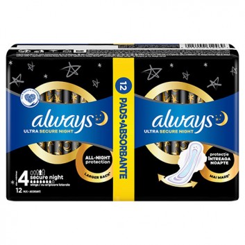 Always Ultra Secure Night 4 Podpaski ze skrzydełkami, 12 sztuk - obrazek 7